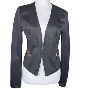 Shinestar Black Cropped Moto Blazer Gold Zipper Accent Open Front Size Large
